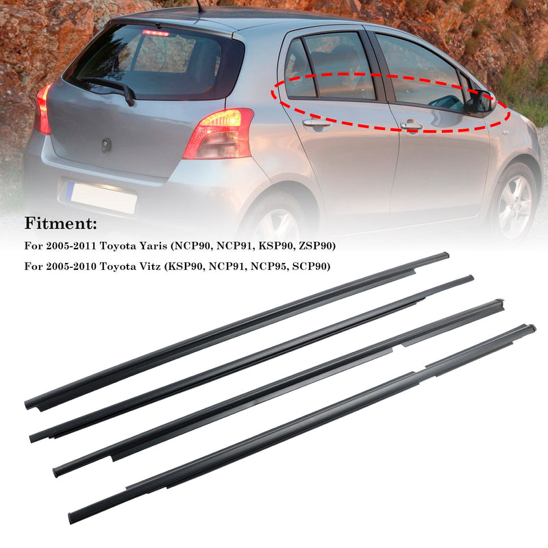 4 stk ytre dørglass værlist for Toyota Yaris Vitz 2005-2010