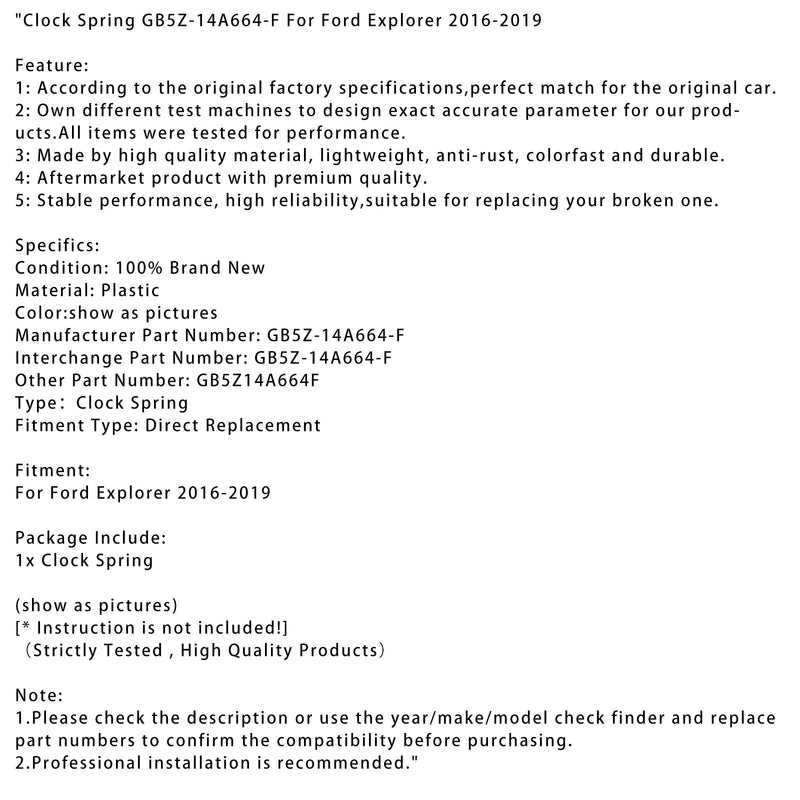 2016-2019 Ford Explorer Wrap Feather GB5Z-14A664-F