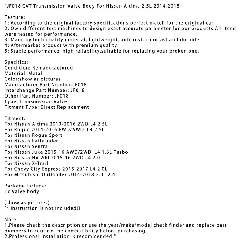 2015-2017 Chevy City Express L4 2.0L Těleso ventilu převodovky