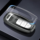 Schwarze Autoschlüsselhülle aus Aluminiumlegierung mit TPU-Verschluss und Schnalle für Audi A6L, A4L und A3
