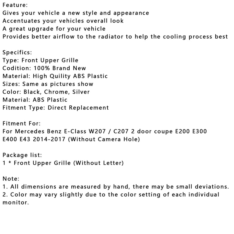 2014-2017 Mercedes Benz třídy E W207 Mřížka předního nárazníku kupé