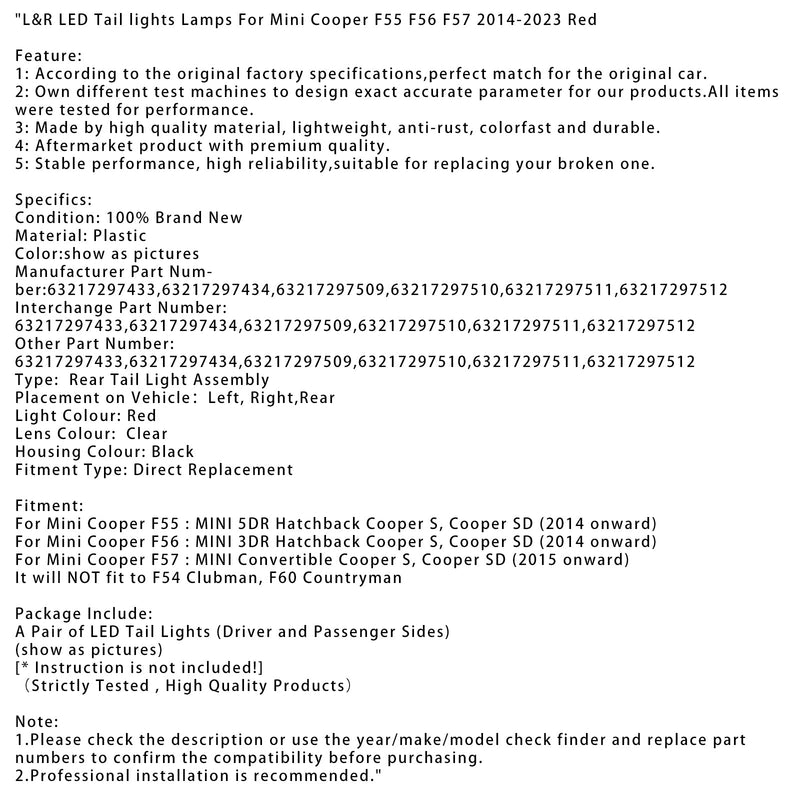 Ab 2014 Mini Cooper F57 MINI Cabrio Cooper S, Cooper SD L&amp;R LED-Rückleuchten 3217297433 6321729743