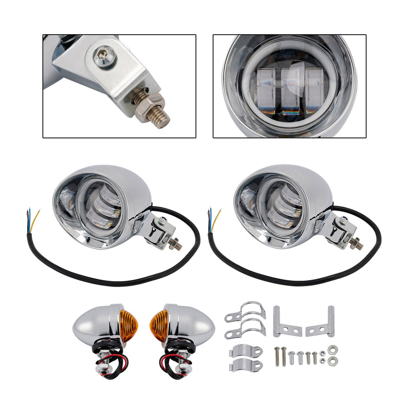 #D18 Headlight Lamp Spotlight Universal Coler Switch Fits Chrome For Motorcycle