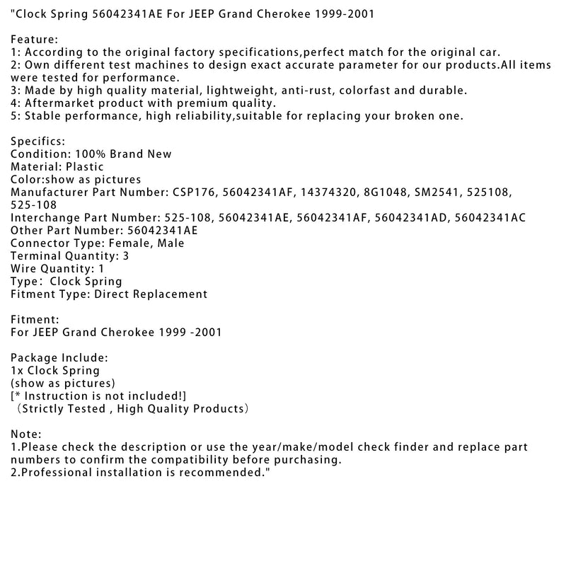 1999-2001 Jeep Grand Cherokee Wrap Feather 56042341ae 56042341ad 56042341af