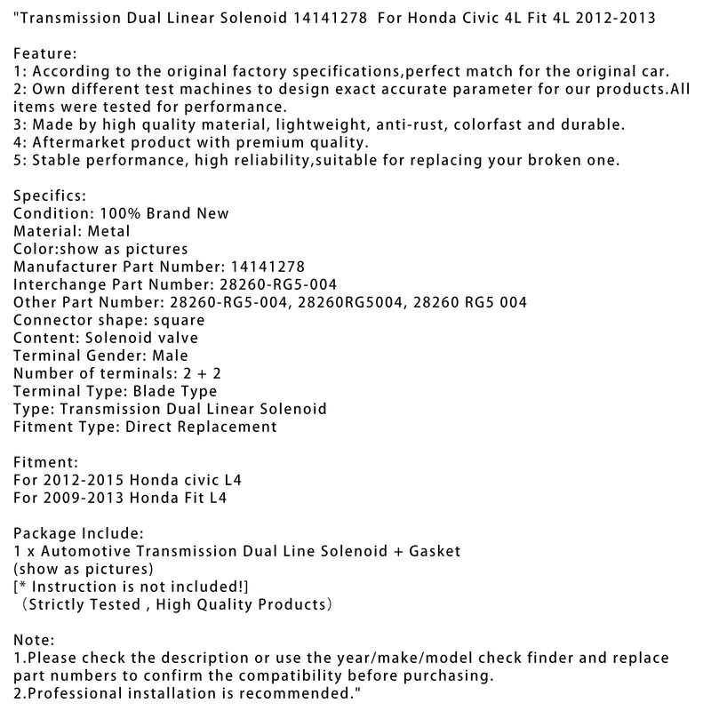2012-2015 Honda Civic L4 Gear Solenoida 14141278 28260-RG5-004