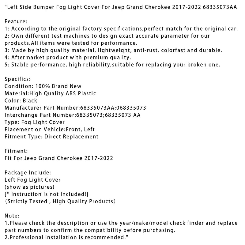 Nebelscheinwerferabdeckung links für Jeep Grand Cherokee (2017–2022), Teilenummer: 68335073AA