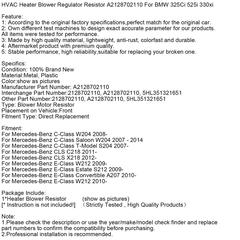 Heizungsgebläseregler-Widerstand A2128702110 für Mercedes-Benz W204 W207