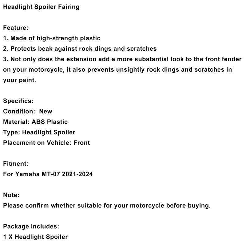 2021-2024 Yamaha MT-07 Frontfender Schnabelverlängerung Verkleidung Spoiler