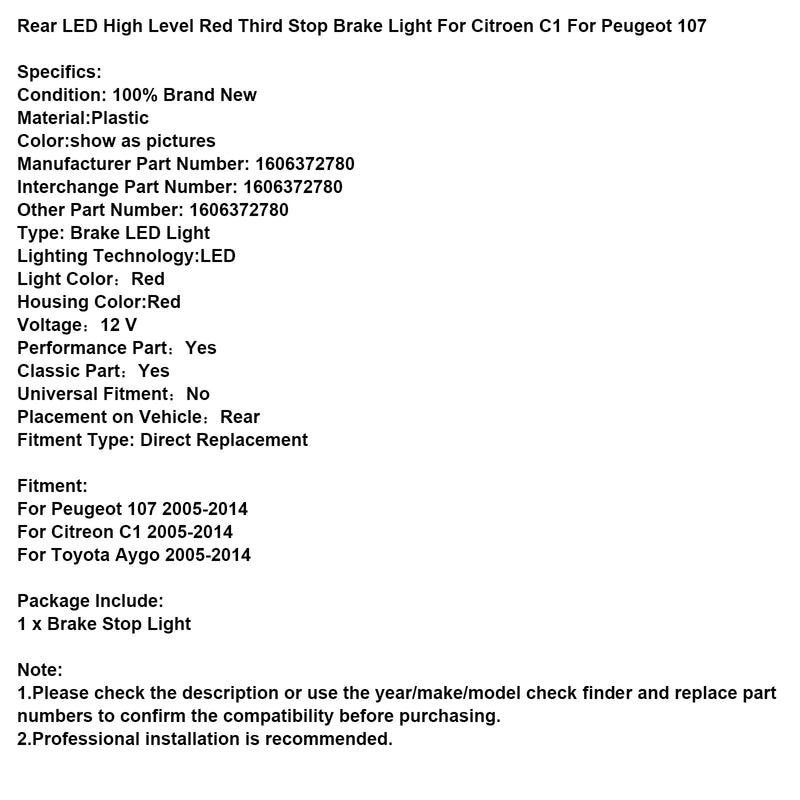 Hinten Hohe Rot Dritte Stop Bremslicht Für Citroen C1 Für Peugeot 107