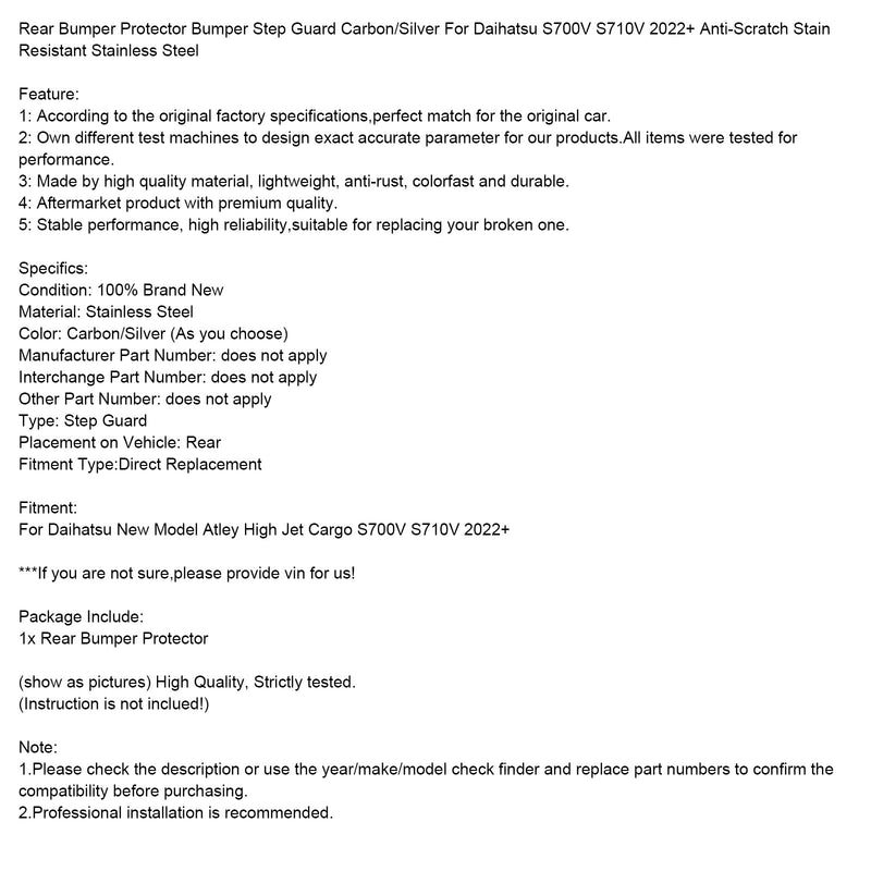 2022+ Daihatsu Neues Modell Atley High Jet Cargo S700V S710V Heckstoßstangenschutz Stoßstangen-Trittschutz