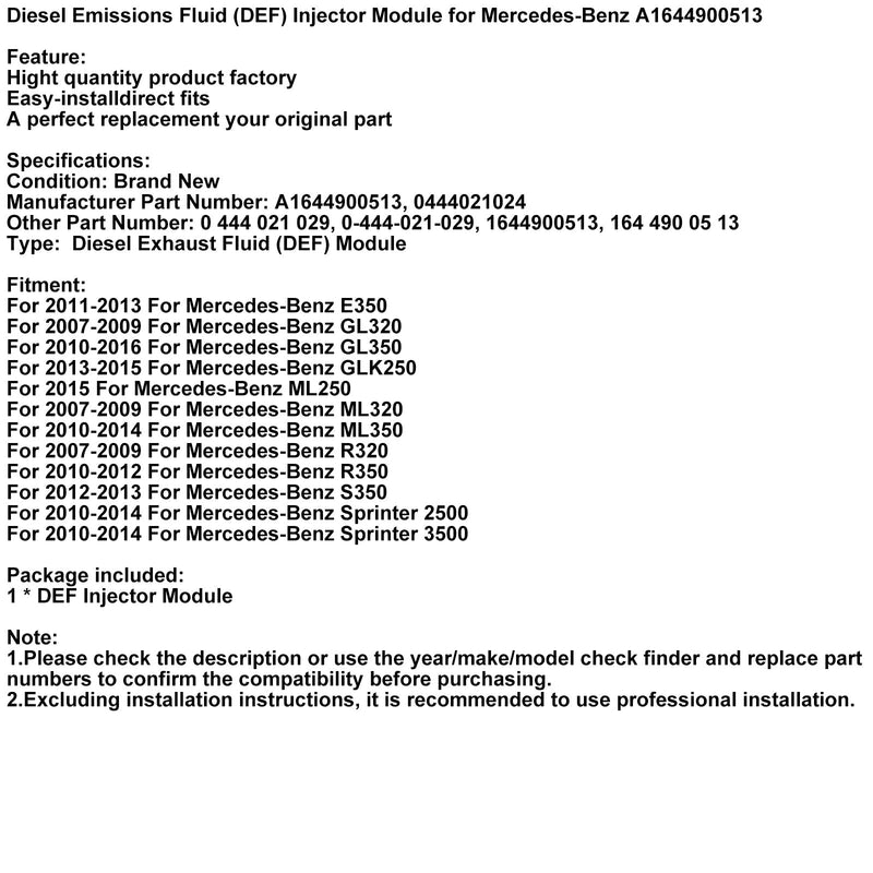 2007-2009 til Mercedes-Benz GL320 Diesel Emission Fluid (DEF) Injector Module A1644900513