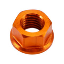 Pakke med 6 aluminiums bakhjulsflensmuttere M10x1,5 mm oransje for motorsykkel