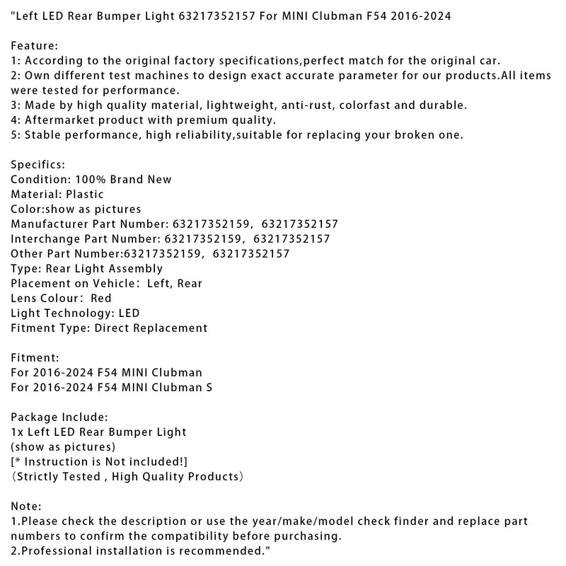 2016–2024 MINI Clubman F54 LED-Heckstoßstangenleuchte links 63217352157