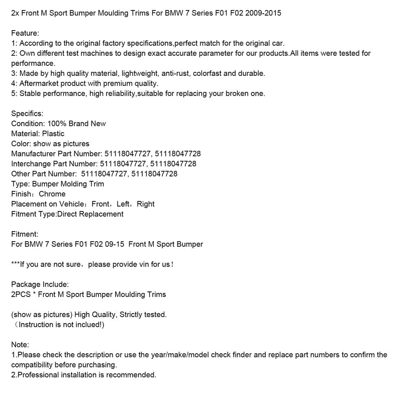 2009–2015 BMW 7er F01 F02, 2 x Front M Sport Stoßstangenzierleisten