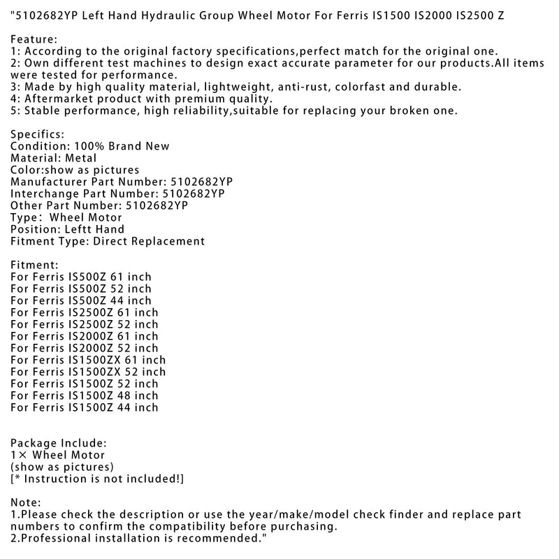 Ferris IS1500 IS2000 IS2500Z Linker Hydraulikgruppen-Radmotor 5102682YP