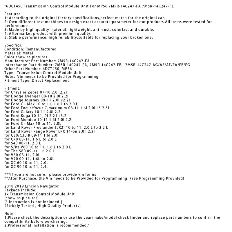 2010-2011 Ford S-MAX, 2.0L 6DCT450 VÄNDERBOX DIVART MPS6 7M5R-14C247-FA 7M5R-14C247-FE