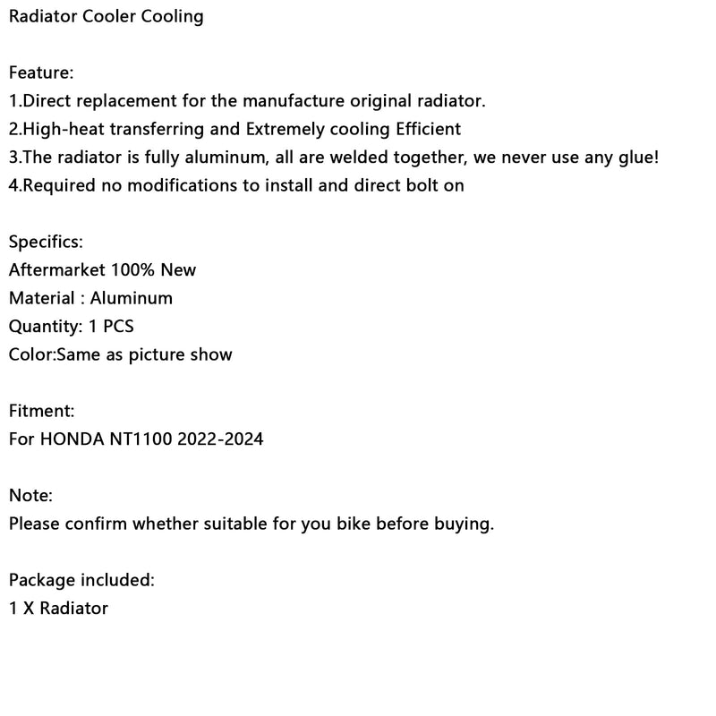 2022-2024 HONDA NT1100 Radiator Cooling Engine Cooler