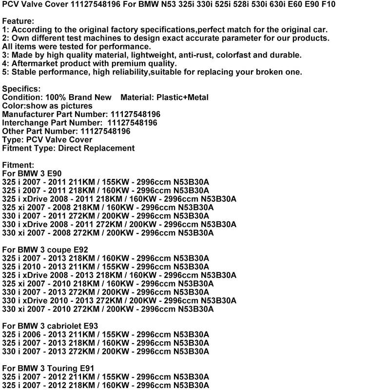 PCV-Ventildeckel für BMW N53 325i 330i 525i 528i 530i 630i E60 E90 11127548196