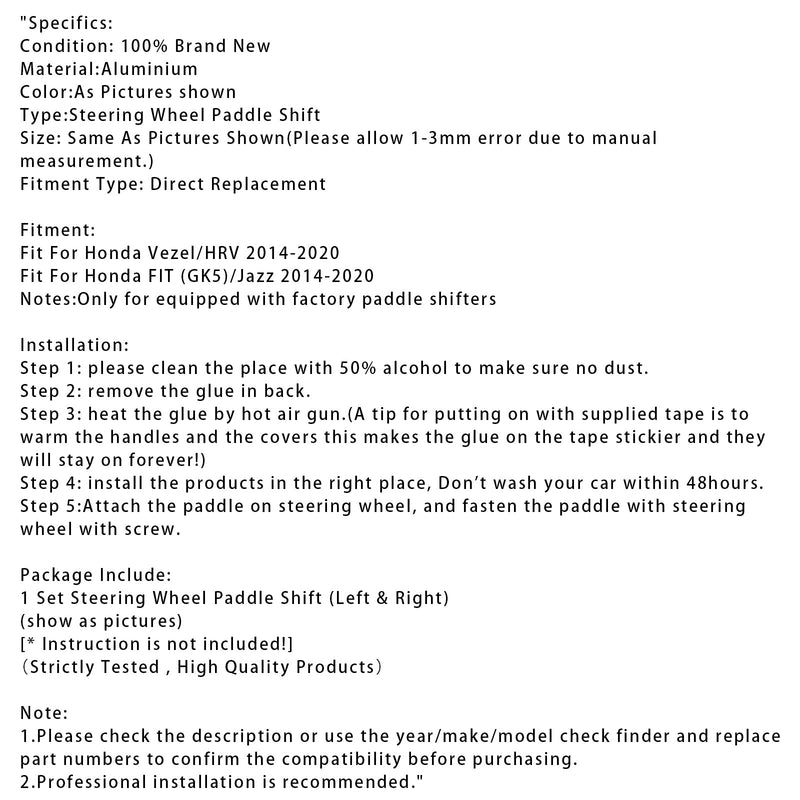 2014–2020 Honda FIT VEZEL HRV Lenkrad-Schaltwippenverlängerung Aluminium