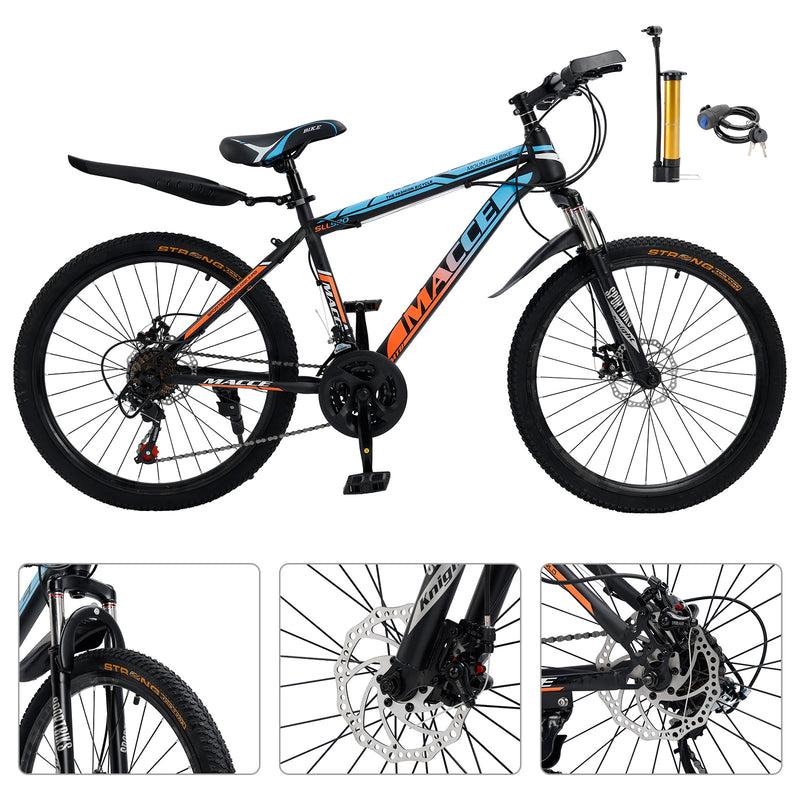 26" Speichenrad 24-Gang Mountainbike Erwachsenenrad MTB mit Schutzblech Blau+Orang