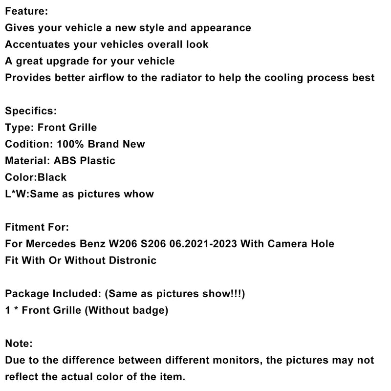 2022–2023 Mercedes Benz W206 mit Kamera GTR-Stil Frontstoßstangengrill