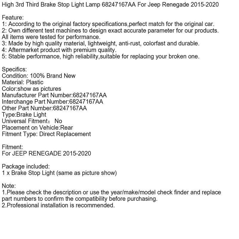 Dritte Bremsleuchte (hoch) 68247167AA für Jeep Renegade 2015-2020