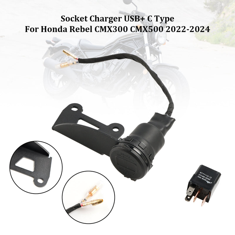 2022-2024 Honda Rebel CMX300 CMX500 12V Buchse Ladegerät USB+C Typ Schnell