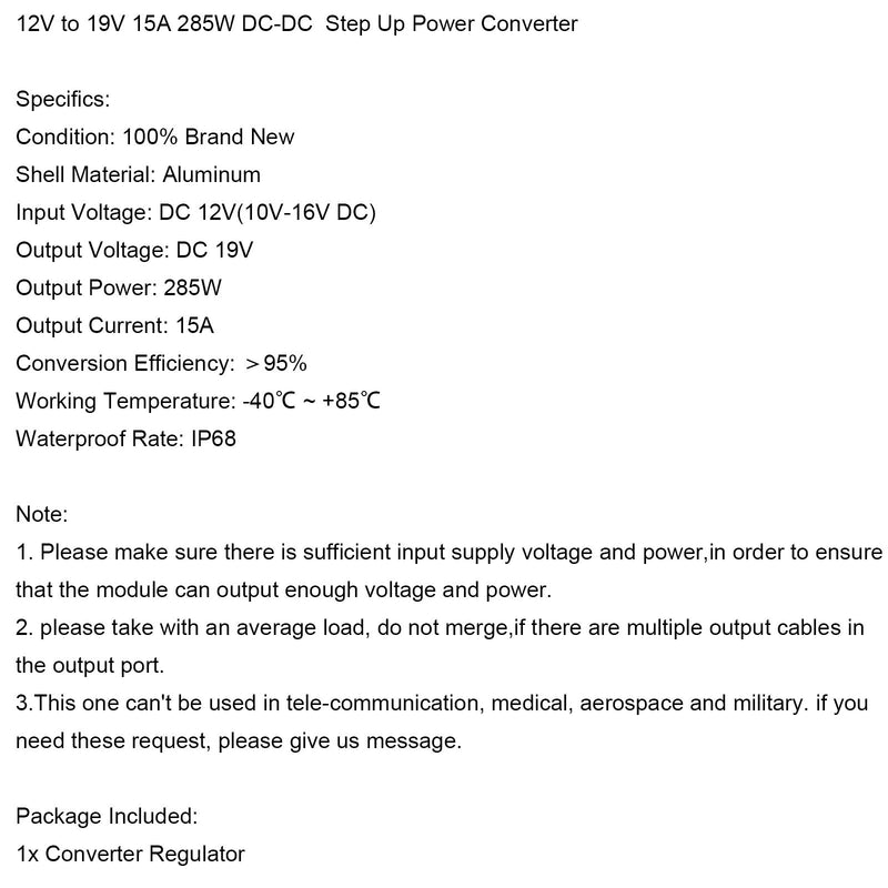 12V Auf 19V DC-DC Step Up Boost Spannungswandler 15A 285W Industrie-Netzteile