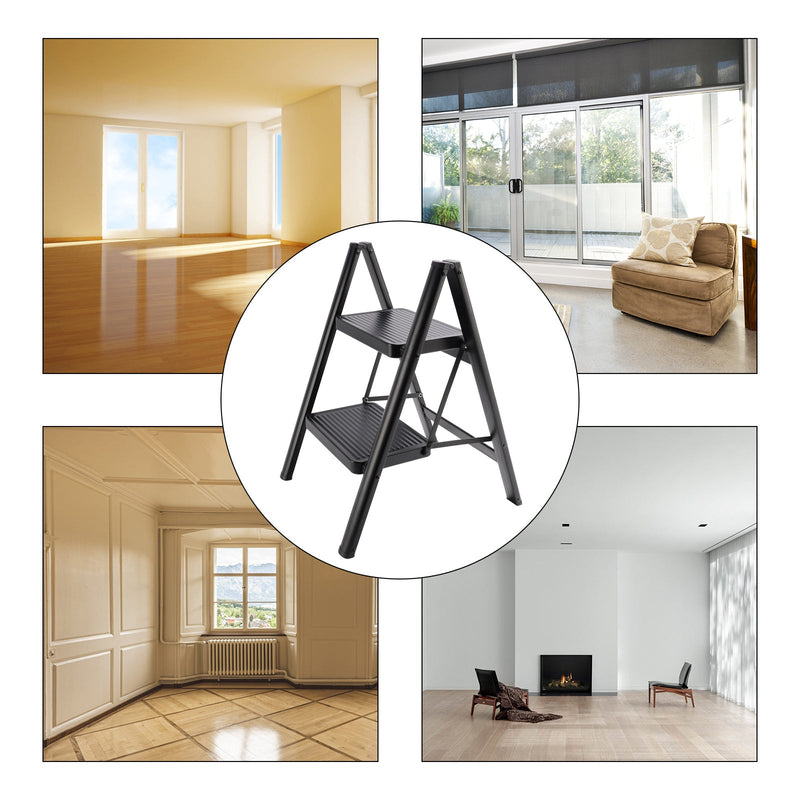 Step Ladder 2-tasoiset taitettavat alumiiniset leveät ja kevyet kompaktit tikkaat