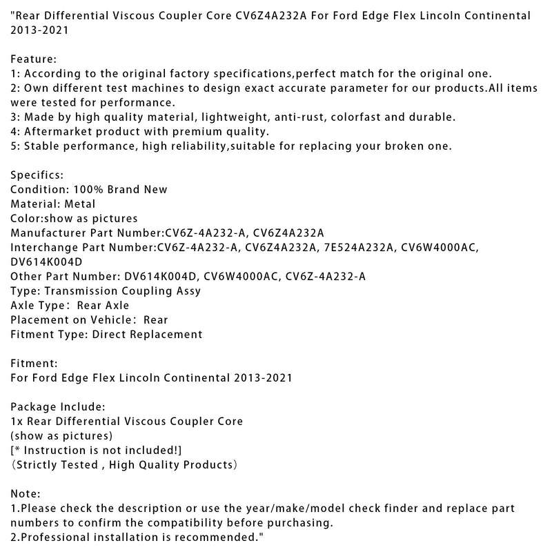 2013-2021 Ford Edge Flex Lincoln Hinterachsdifferential Viskosekupplungskern CV6Z4A232A