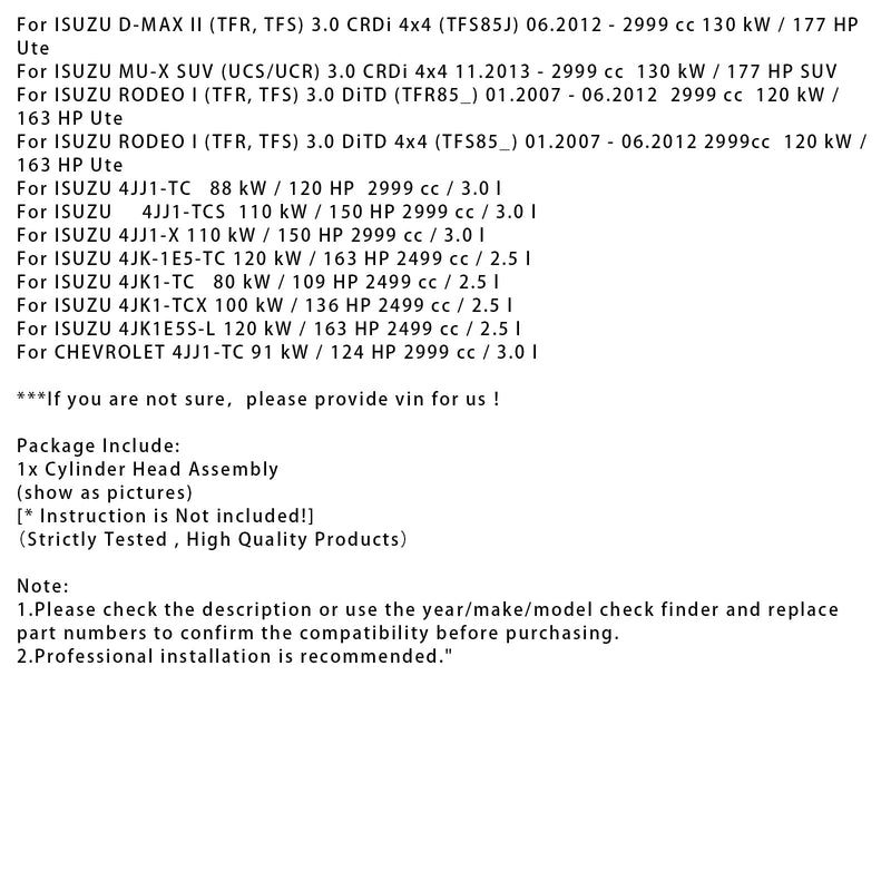 01.2007–06.2012 ISUZU D-MAX I Plattform/Fahrgestell (TFR, TFS) 3.0 D 4x4 Komplett montierter Zylinderkopf 4JJ1-TC 4JK1-TC