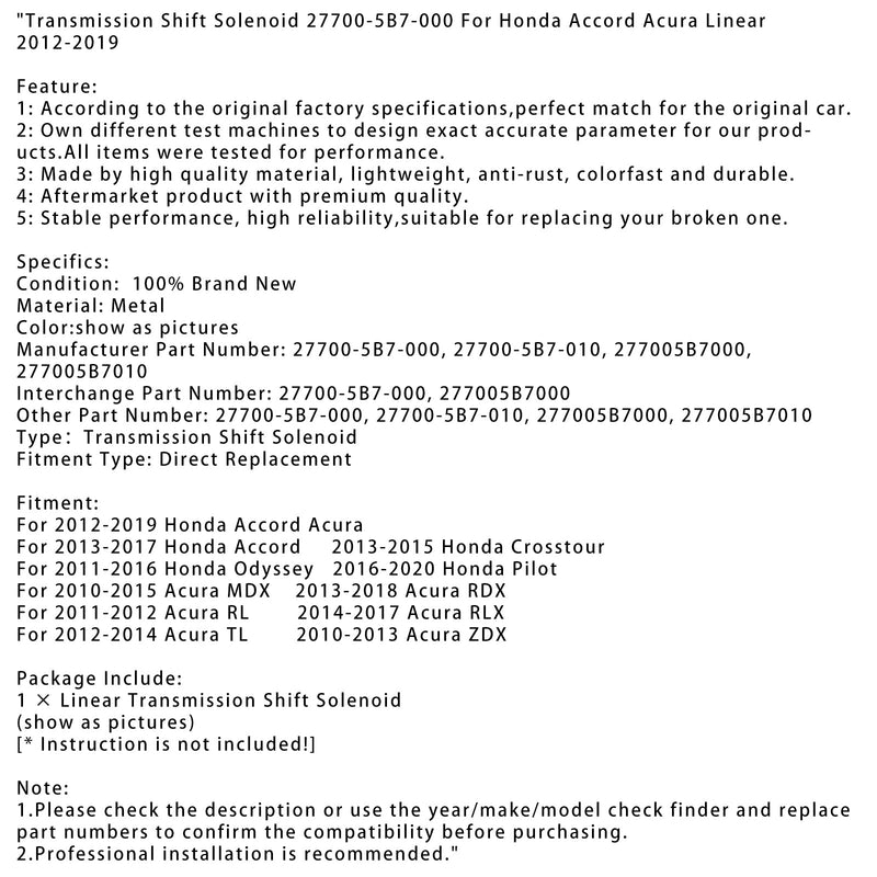 Linjär transmissionsväxelmagnet 27700-5B7-000 för Honda Accord Acura 12-2019