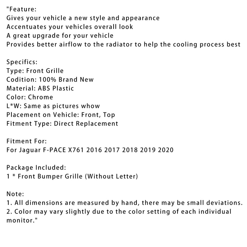 Chrom-Frontstoßstangengrill für JAGUAR F-PACE X761 2016–2020
