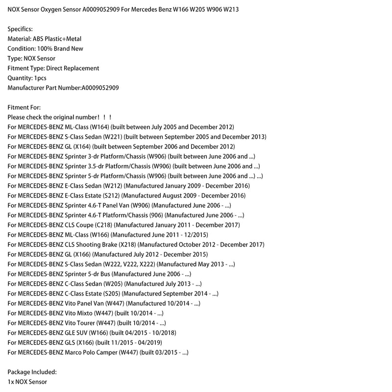 06.2006 MERCEDES-BENZ Sprinter 3-Türer Pritschenwagen/Fahrgestell (W906) NOX-Sensor Sauerstoffsensor A0009052909