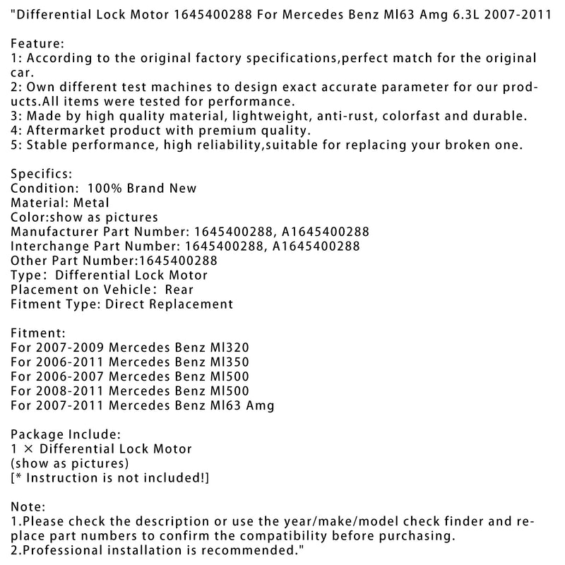 2007-2009 Mercedes Benz Ml320 differentiallåsemotor 1645400288