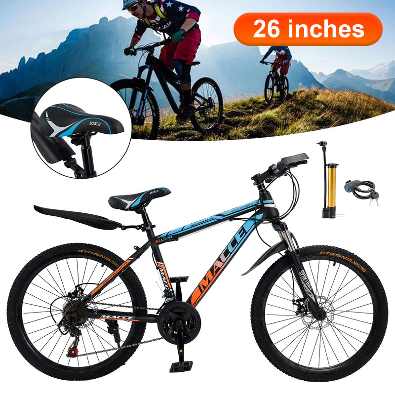 26" Speichenrad 24-Gang Mountainbike Erwachsenenrad MTB mit Schutzblech Blau+Orang