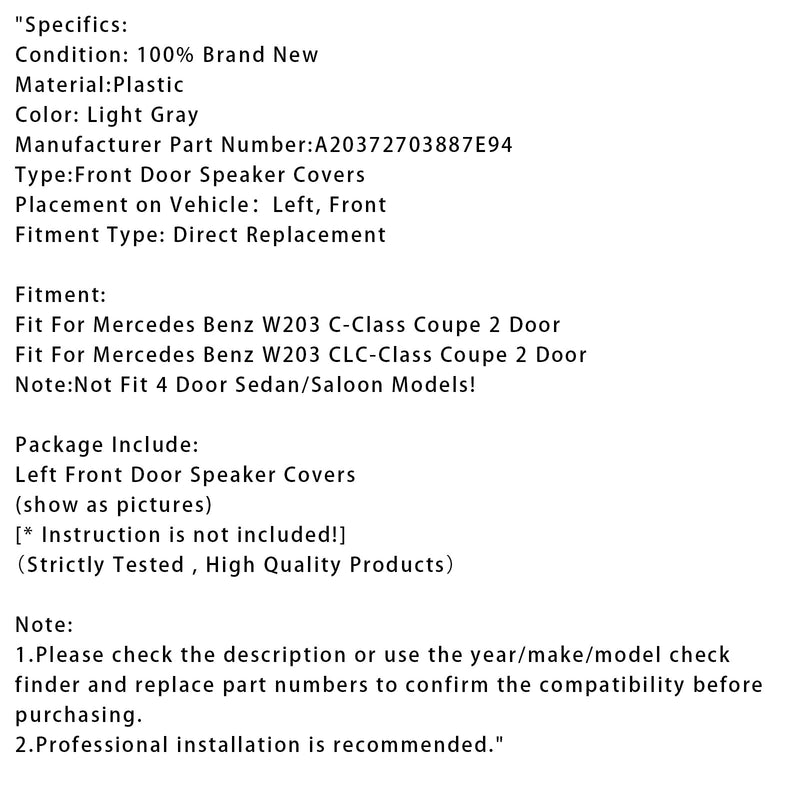 Lautsprecherabdeckung vorne links für Mercedes W203 CLC Coupé A20372703887E94