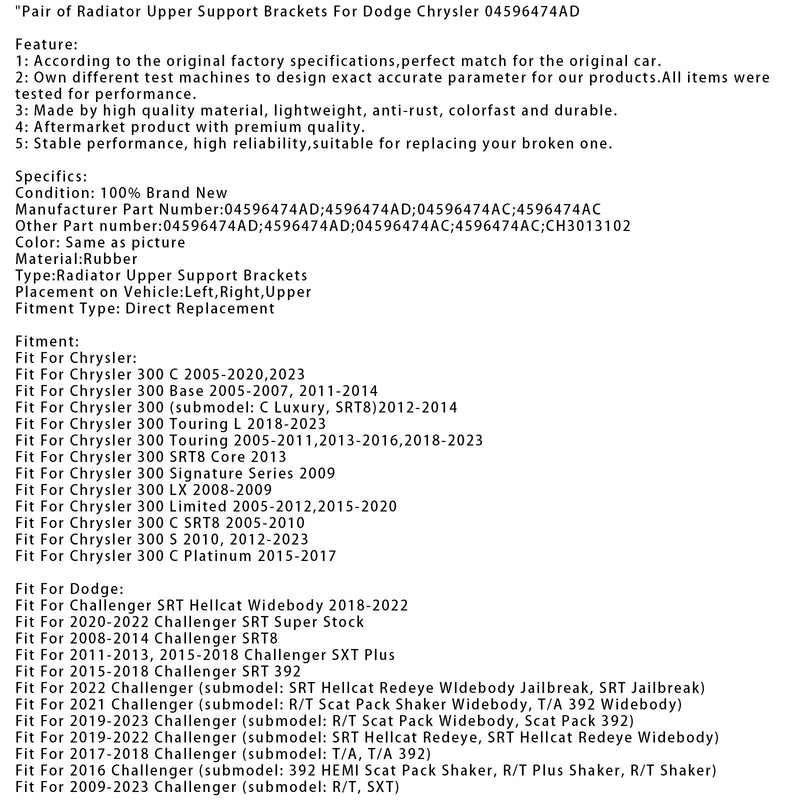 Paar obere Kühlerhalterungen für Dodge Chrysler 04596474AD