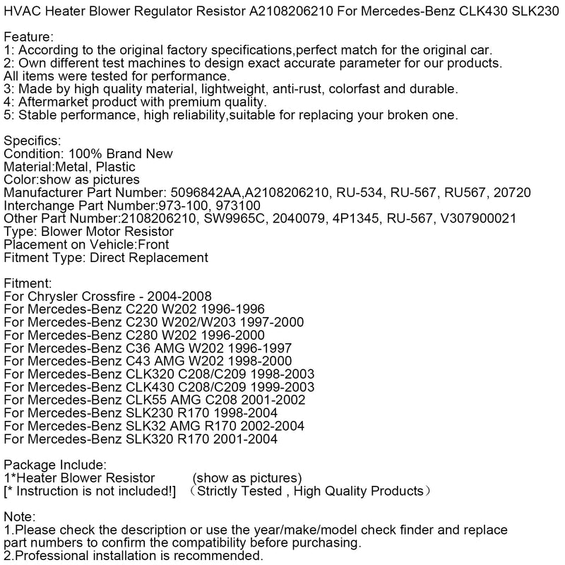 Heizungsgebläsewiderstand A2108206210 für Mercedes-Benz CLK430 SLK230