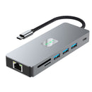 11 v 1 TYPE-C až RJ45 Gigabit USB 3.0 HDMI VGA Audio USB-C Data SD/TF PD100W