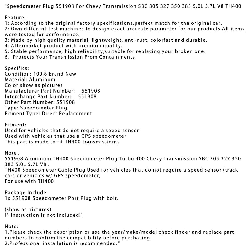 Konektor rychloměru 551908 pro převodovku Chevy SBC 305 327 350 383 5,0L 5,7L V8 TH400