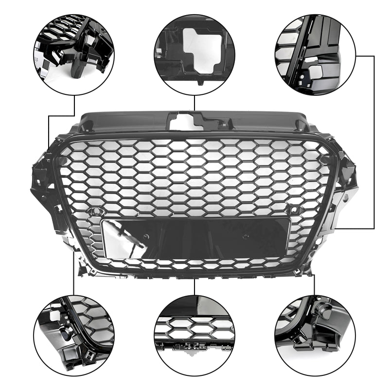 Przednia maska ​​w stylu RS3 Kratka zderzaka o strukturze plastra miodu dla Audi A3 S3 2013-2016 Czarny