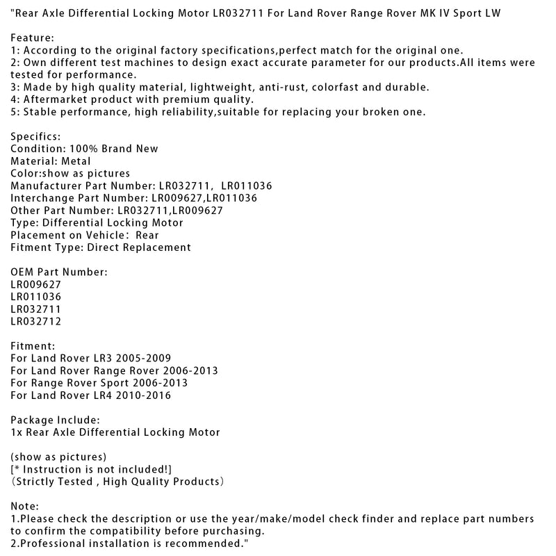 Hinterachse Differential Sperren Motor LR032711 Für Land Rover Range Rover MK IV