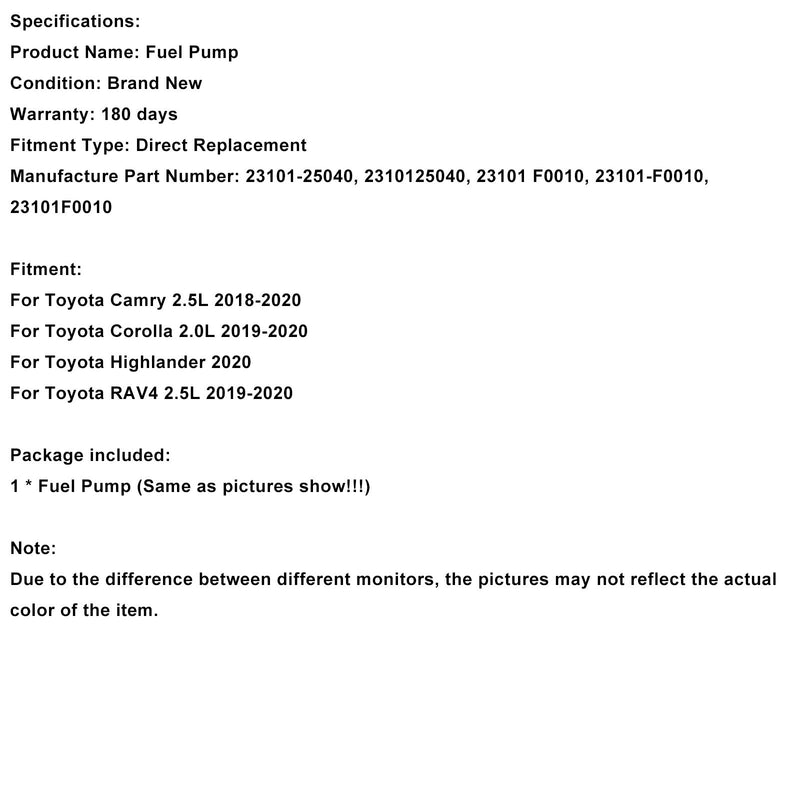 Hochdruck Kraftstoff Pumpe 23101-25040 Fit Toyota Camry Corolla Highlander RAV4