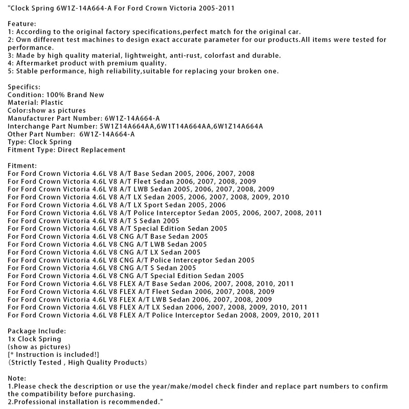 Clock Spring 6W1Z-14A664-A For Ford Crown Victoria 2005-2011