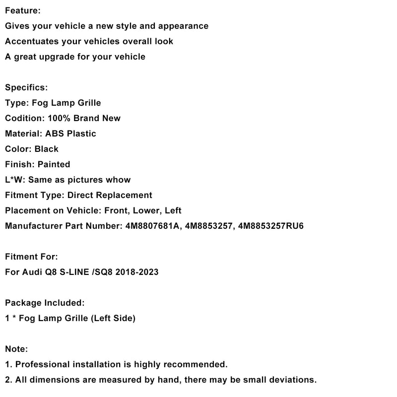 2018–2023 Audi Q8 S-Line SQ8 Kühlergrill-Zierleiste vorne links 4M8807681A