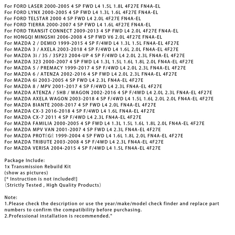 2003–2008 Mazda Tribute 4 SP F/4WD L4 2,3 l FN4A-EL 4F27E Getriebe Banner Rebuild Kit 99-up mit Kolben