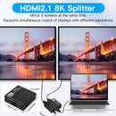 8K HDMI 1 zu 2 Splitter HD2.1 8K60hz/4K120hz/1080P240hz mit EDID Splitter 1x2