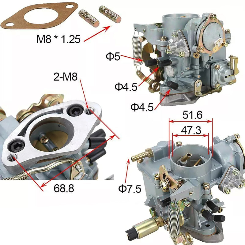 Kaasutin 113129029A VW Beetle 30/31 PICT-3 Tyyppi 1 & 2 Bug Bus Ghia W/Gasket