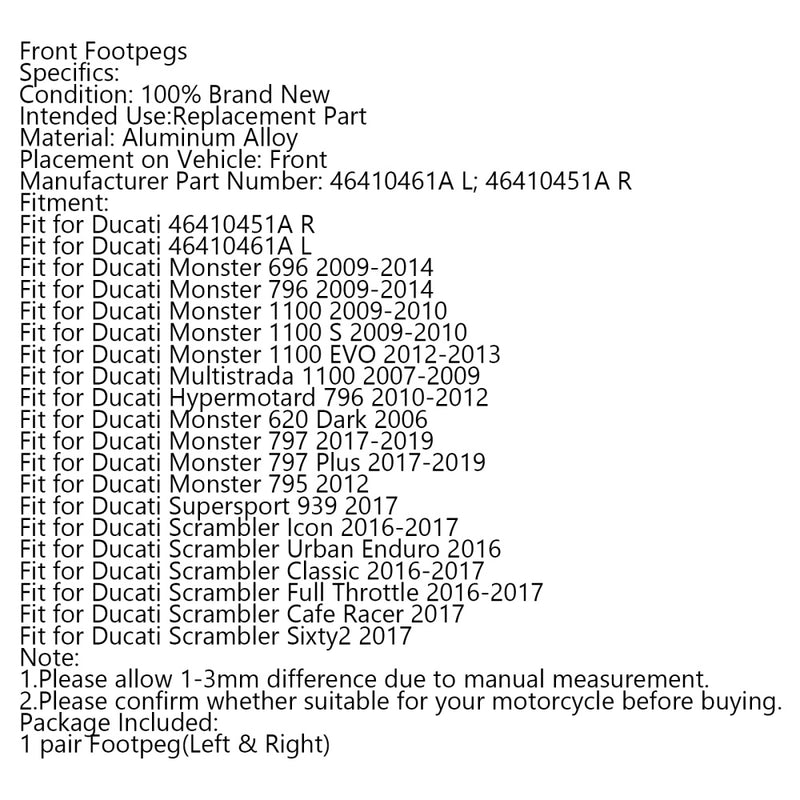 Främre fotstöd för Ducati Monster 796 1100 620 797 795 Scrambler Icon